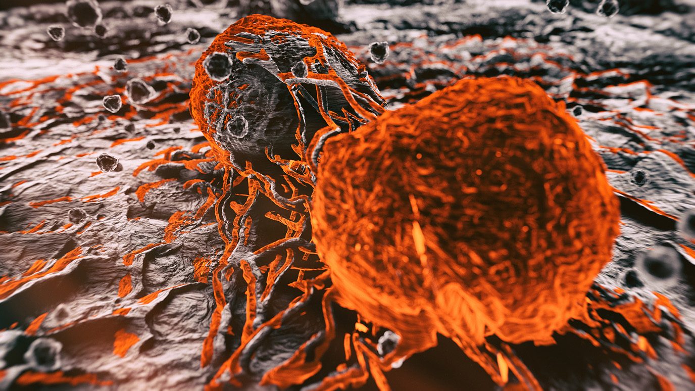 3 d演示橙色的恶性肿瘤细胞