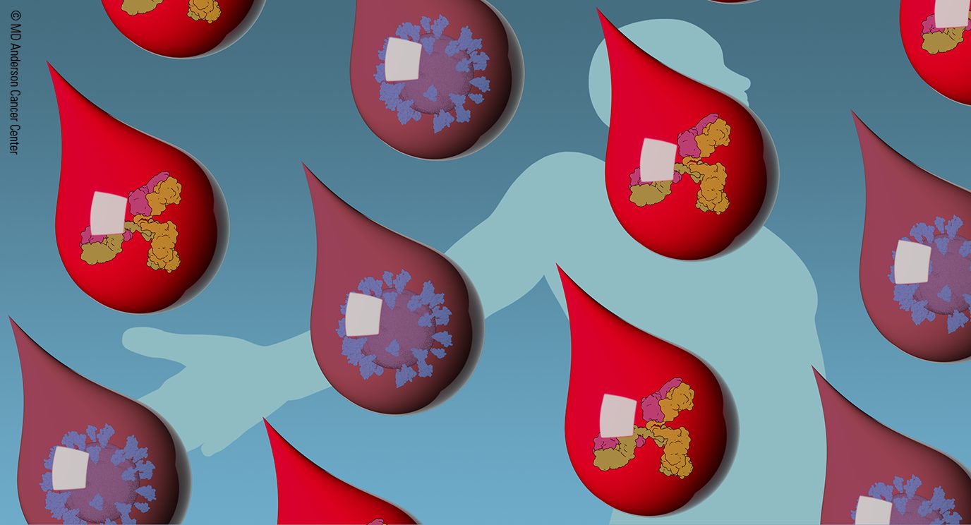 浮动血液液滴矩阵的插图与人类轮廓在蓝色背景上