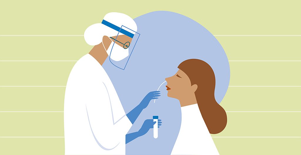 护士穿戴个人防护用品管理COVID-19鼻拭子试验