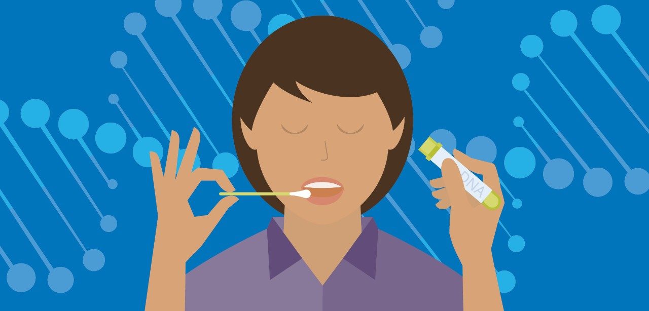插图显示一个人正在做口腔拭子DNA测试。