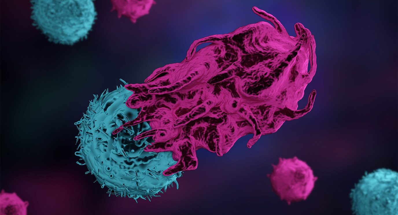 一幅T细胞攻击癌症的艺术家效图