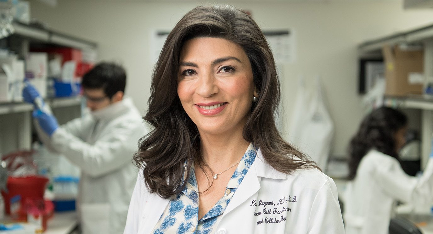 Katy Rezvani，医学博士，博士，为先天免疫系统的自然杀伤细胞配备了靶向B细胞恶性肿瘤的嵌合抗原受体，这种实验方法在早期临床试验中产生了结果。她的实验室正在开发抗其他癌症的CAR - NK细胞。