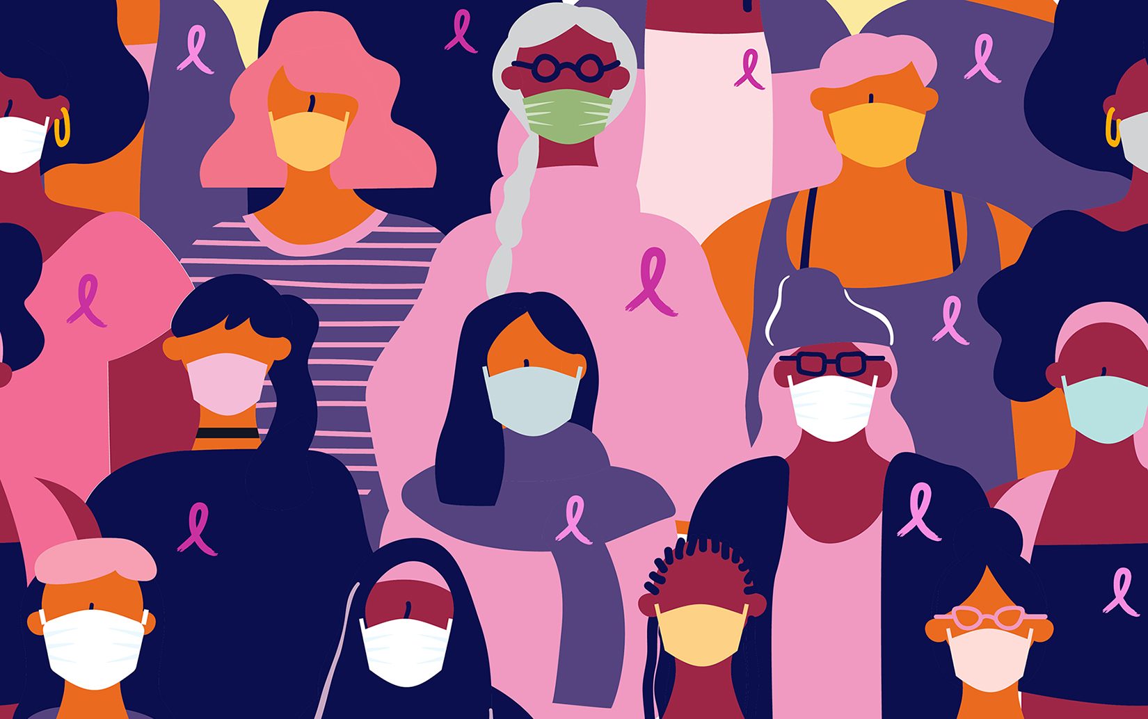戴着面具的乳腺癌幸存者插图